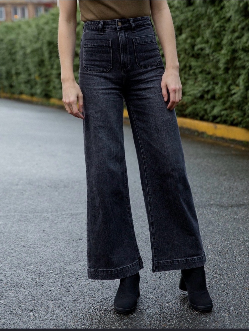 ROLLA’S High Rise Wide Leg Jeans Washed Black Size 27